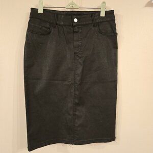 Massimo Dutti black coated midi skirt